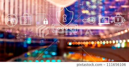Cyber security theme with big city at night 111656106