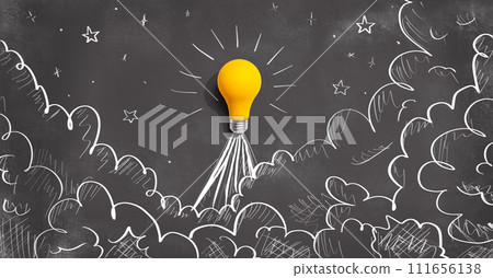 Idea light bulb flying to the sky like a rocket Idea light bulb flying to the sky like a rocket 111656138