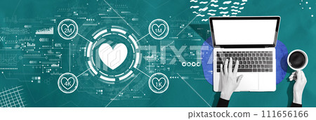 Get more likes concept with person using a laptop 111656166
