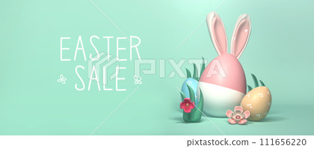 Easter sale message with Easter eggs and rabbit ears 111656220