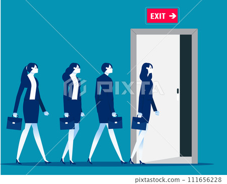 Team walk to the exit. Successfully or Escape vector concept Team walk to the exit. Successfully or Escape vector concept 111656228