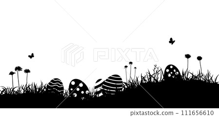 復活節彩蛋和草地剪影背景資料 111656610