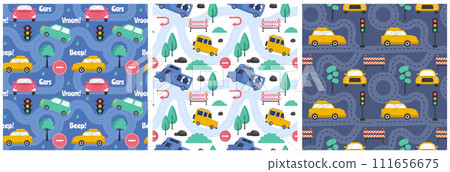 Car Toys Seamless Pattern Design with Boys and Girls Children Toy Equipment in Cartoon Illustration 111656675