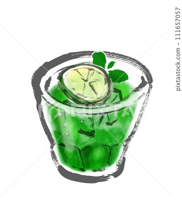 Hand-drawn illustration of a French mint-flavored drink [Diabolo Mantarou] 111657057