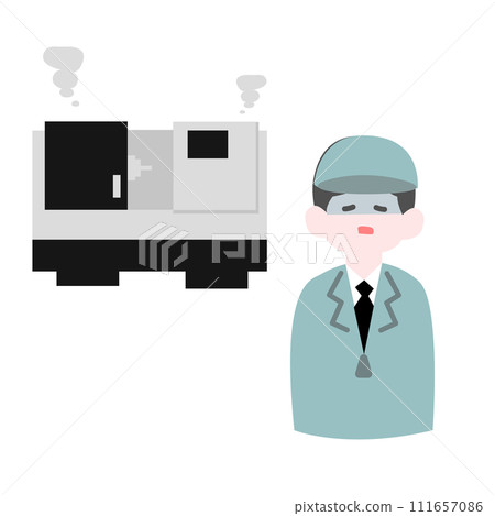 A male worker turns pale due to a broken machine 111657086