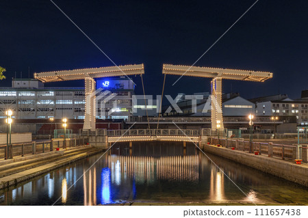 ``Hanebashi'' illuminated at night 111657438
