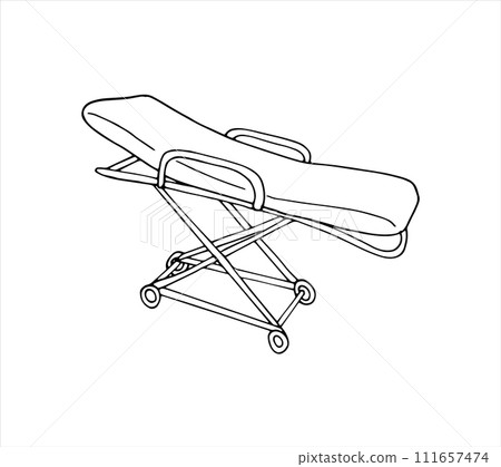 Hand-drawn medical stretchers. Healthcare emergency stretchers sketch in doodle style. 111657474