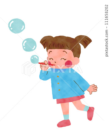 Girls playing with soap bubbles 111658202