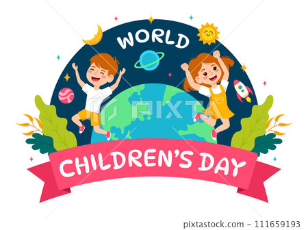 Happy Children's Day Vector Illustration with Kids Togetherness in Children Celebration Cartoon Bright Sky Blue Background and Green Field Design Happy Children's Day Vector Illustration with Kids Togetherness in Children Celebration Cartoon Bright Sky Blue Background and Green Field Design 111659193