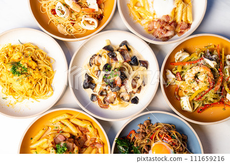 fettuccine truffle mushroom on plate fettuccine truffle mushroom on plate 111659216
