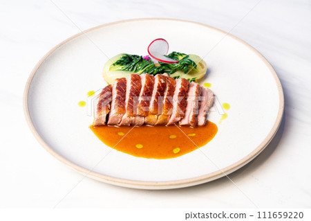 grilled duck breast steak with sauce 111659220