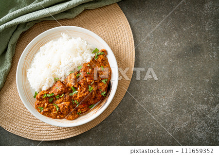 chicken tikka masala with rice on plate chicken tikka masala with rice on plate 111659352