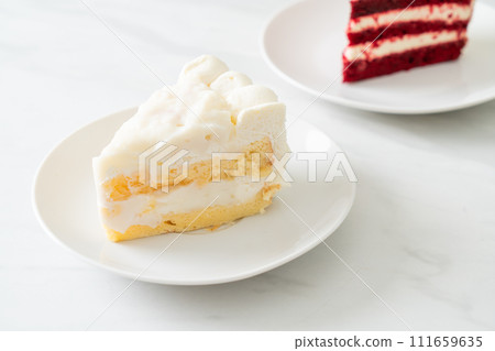 coconut cake on white plate 111659635