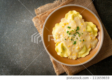 ravioli pasta with corn cheese sauce ravioli pasta with corn cheese sauce 111659659