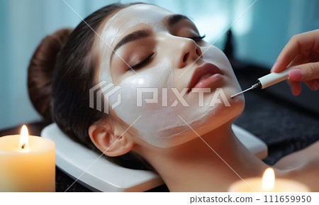 AI-generated content. Woman Experiencing Soothing Spa Treatment AI Generated 111659950