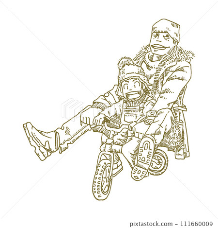 父子騎自行車的線條畫插圖 父子騎自行車的線條畫插圖 111660009