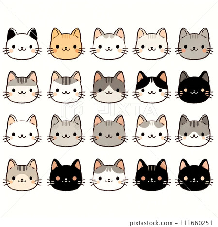 各種貓臉插畫 各種貓臉插畫 111660251