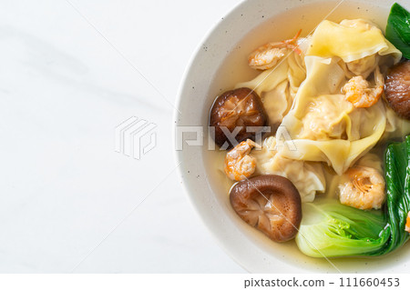 pork dumpling soup with shrimps and vegetable pork dumpling soup with shrimps and vegetable 111660453