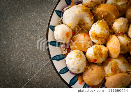 Meatball and fishball spicy salad Meatball and fishball spicy salad 111660454