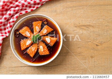 Salmon marinated Shoyu or Salmon Pickled Soy Sauce 111660457