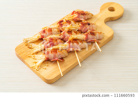 Bacon Wrapped Golden Needle Mushroom Bacon Wrapped Golden Needle Mushroom 111660593