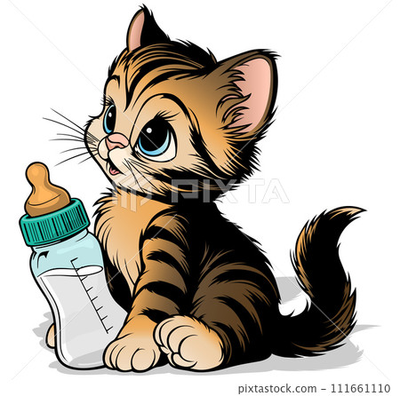 Sitting Kitten with Baby Bottle Sitting Kitten with Baby Bottle 111661110