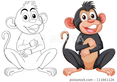 Colorful Monkey Illustration Before and After Colorful Monkey Illustration Before and After 111661126