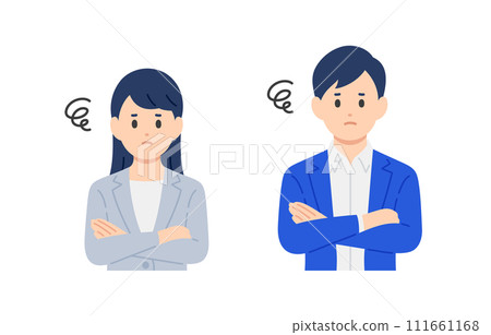 一組雙臂交叉擺姿勢的商務人士男女【人物矢量圖素材】-插圖素材  
