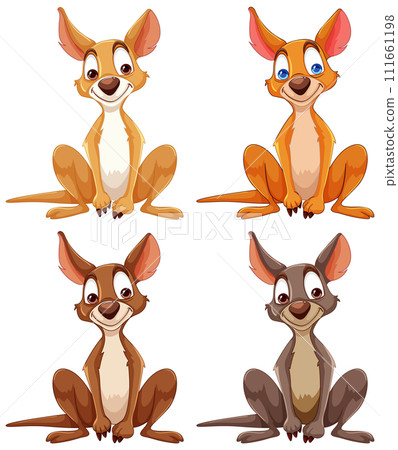 Colorful Cartoon Dogs Sitting Happily Colorful Cartoon Dogs Sitting Happily 111661198