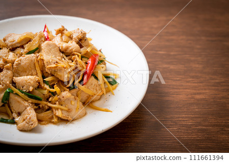 stir-fried chicken with ginger stir-fried chicken with ginger 111661394