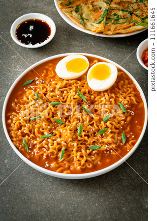 Korean instant noodles with egg 111661645