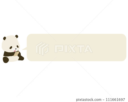 一隻微笑的熊貓正在操作智慧型手機。與演講泡泡 111661697