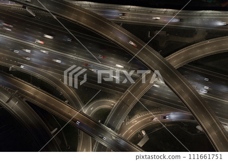 aerial view of the road junction in Moscow at night 111661751
