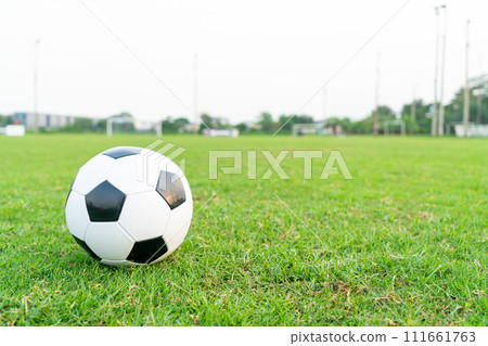 Soccer ball on the ball field 111661763