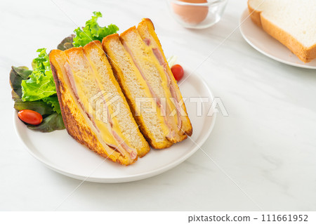 homemade sandwich ham cheese with salad 111661952