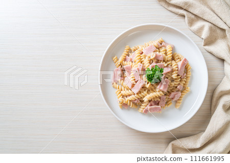 spiral pasta mushroom cream sauce with ham spiral pasta mushroom cream sauce with ham 111661995