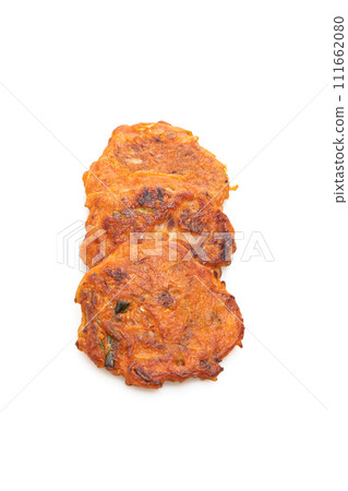 Korean Kimchi pancake or Kimchijeon isolated on white background 111662080