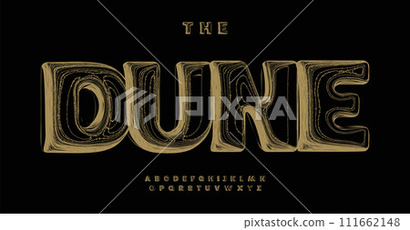 Contour golden typography, elegant creative font. Bold ornate letters with sophisticated topographic texture for luxury branding, premium headline, logo, magazine, identity. Vector illustration 111662148