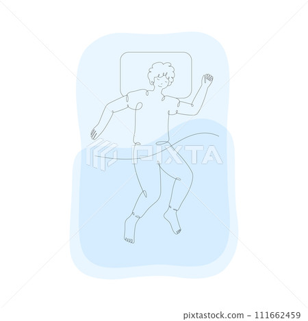 Boy sleeping in bed, top view, isolated line art illustration 111662459