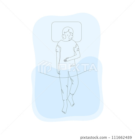 Girl sleeping in bed, top view, isolated line art illustration Girl sleeping in bed, top view, isolated line art illustration 111662489