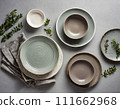 Empty plates on table flat lay. ai generated 111662968
