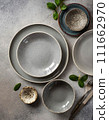 Empty plates on table flat lay. ai generated 111662970