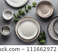 Empty plates on table flat lay. ai generated 111662972