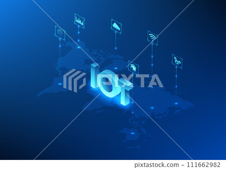 Internet of Things technology, IoT technology Above the world map connected high-tech icons, The IoT is widespread in the industry. Real-time access to devices around the world, Isometric Internet of Things technology, IoT technology Above the world map connected high-tech icons, The IoT is widespread in the industry. Real-time access to devices around the world, Isometric 111662982