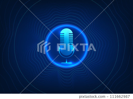 Microphone technology background, microphone on circular side, dot pattern. Device concept receives sound and converts it into an electrical signal. to record or amplify sound Microphone technology background, microphone on circular side, dot pattern. Device concept receives sound and converts it into an electrical signal. to record or amplify sound 111662987