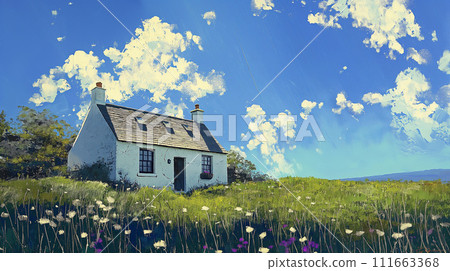 english cottage oil painting 111663368