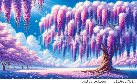 Wisteria flower reflected on the water surface 111663791