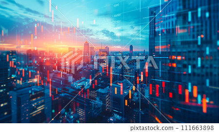 Composite image of stock price chart and cityscape 111663898