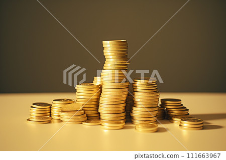 Money crisis concept. Stack of coins on minimal background close up. Currency growth concept. Currency crisis concept depicted with a close-up view of a stack of coins. AI generation Money crisis concept. Stack of coins on minimal background close up. Currency growth concept. Currency crisis concept depicted with a close-up view of a stack of coins. AI generation 111663967