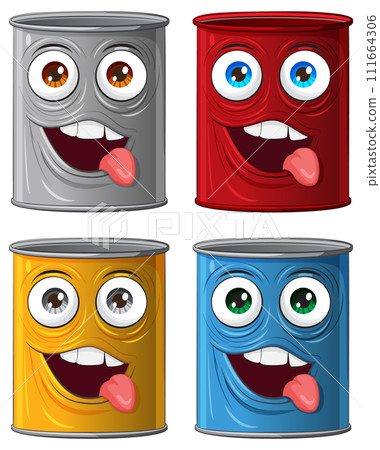Colorful Cartoon Paint Cans with Faces 111664306